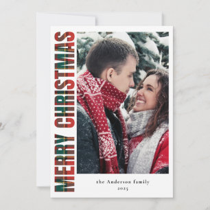 Modern Typography Red and Green Plaid Christmas Holiday Card