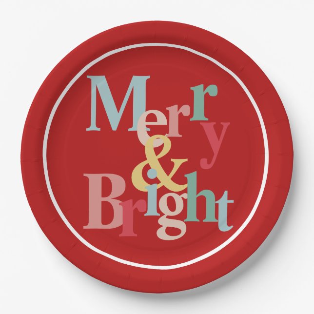Modern typography  red Christmas Paper Plates (Front)