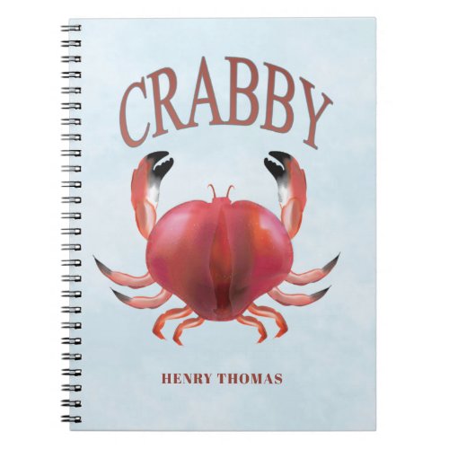 Modern Typography Red Crabby Crab Nautical Cute Notebook