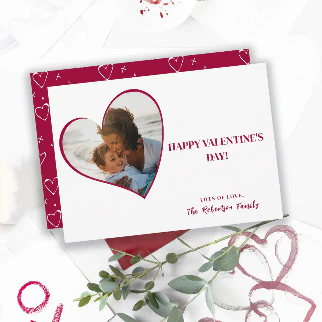 Modern Typography Red Heart Photo Valentines Day Holiday Card | Zazzle