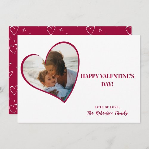 Modern Typography Red Heart Photo Valentines Day  Holiday Card