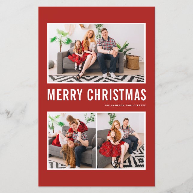 Modern Typography Red Photo Christmas Card (Front)