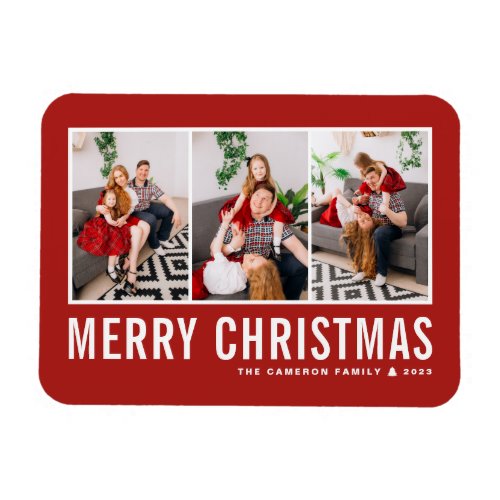 Modern Typography Red Photo Collage Christmas Magnet