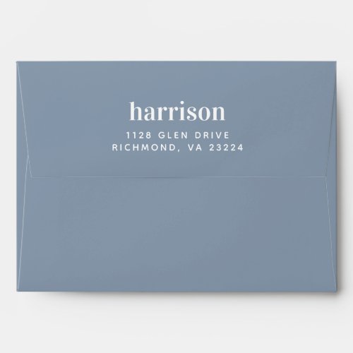 Modern Typography Return Address Dusty Blue Envelope