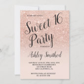 Modern typography rose gold glitter ombre Sweet 16 Invitation (Front)