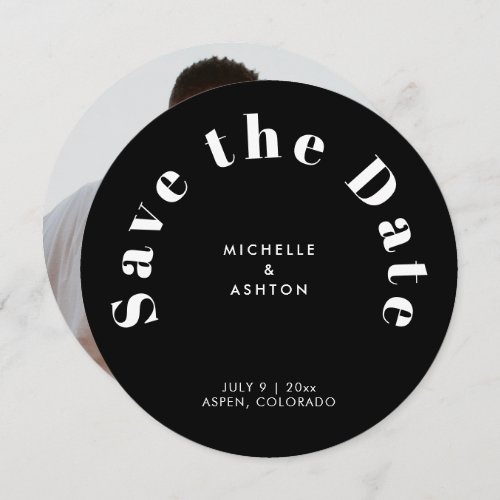 Modern Typography Round Circle Black Save The Date