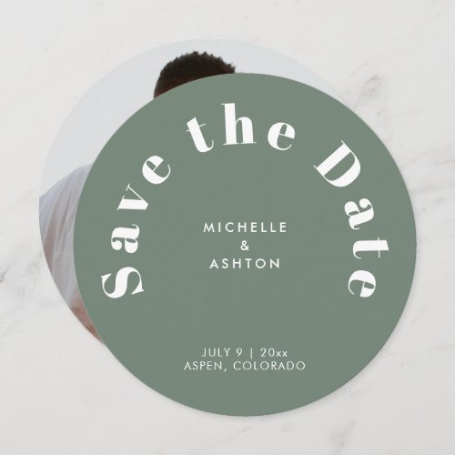 Modern Typography Round Circle Sage Green Save The Date