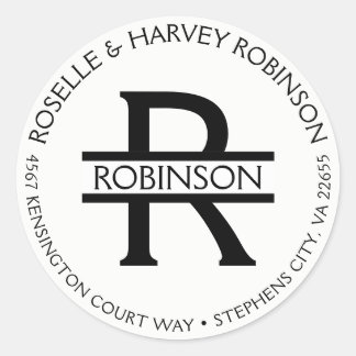Modern Typography Round Circular Name and Address Classic Round Sticker