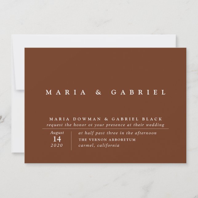 Modern Typography Rust Brown simple Wedding Invitation (Front)