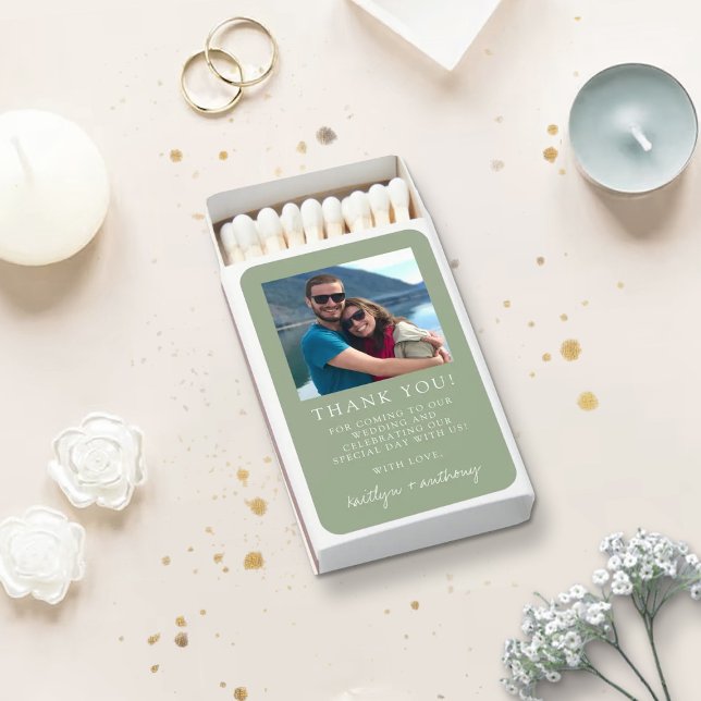 Modern Typography Sage Green Minimalistic Photo Matchboxes (Creator Uploaded)