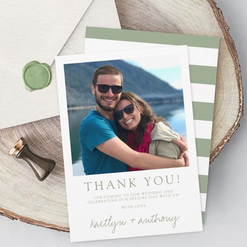 Modern Typography Sage Green Minimalistic Wedding Thank You Card