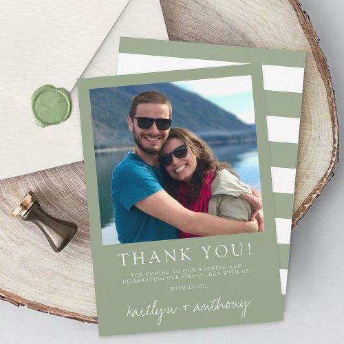 Modern Typography Sage Green Minimalistic Wedding Thank You Card