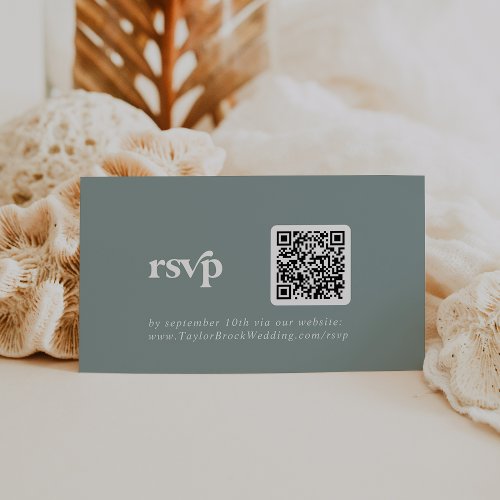 Modern Typography  Sage Green QR code RSVP Enclosure Card