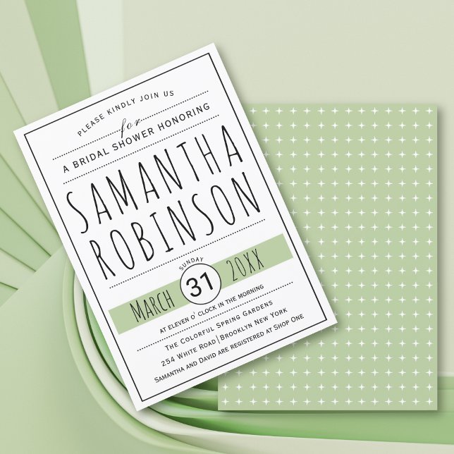 Modern typography sage green wedding bridal shower invitation (Creator Uploaded)