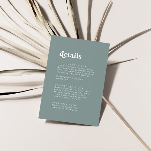 Modern Typography  Sage Green Wedding Details Enclosure Card
