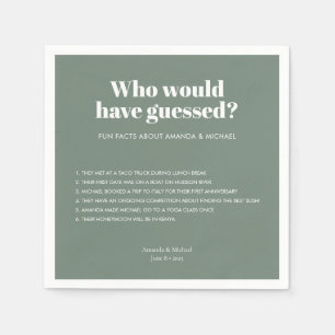 Modern Typography Sage Green Wedding Fun Facts Napkins