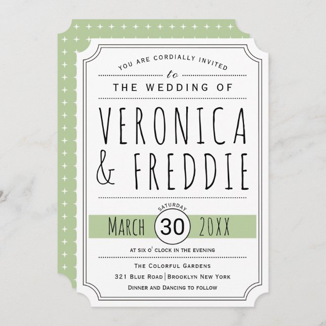 Modern typography sage green wedding invitation (Front/Back)