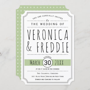 Modern typography sage green wedding invitation