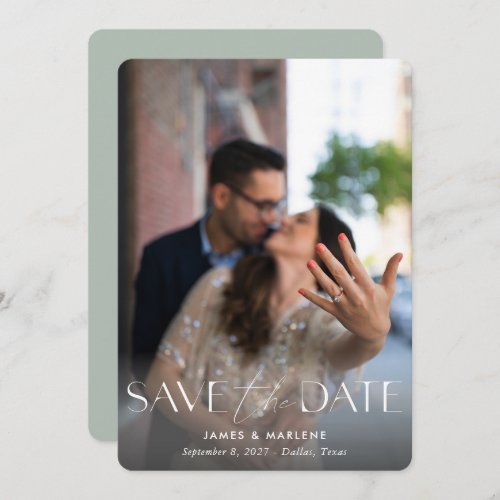 Modern Typography Sage Photo Wedding Save the Date Invitation