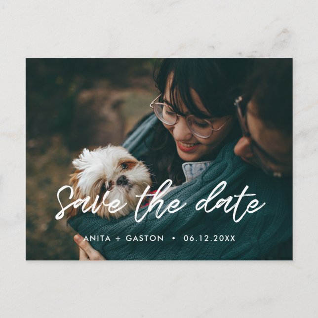 Modern typography Save the date photo Announcement Postcard (Front)