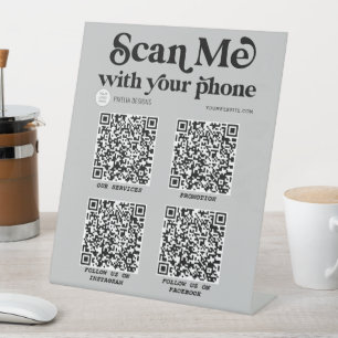 Modern typography scannable QR code business sign