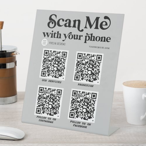 Modern typography scannable QR code business sign