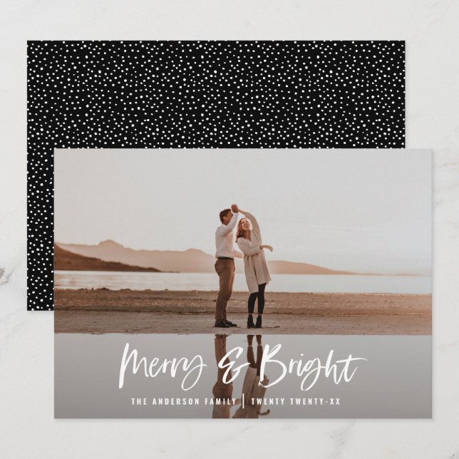 Modern typography script black photo Christmas Holiday Card (Front/Back)