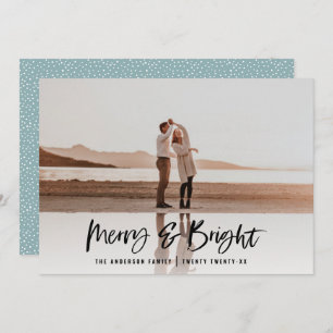 Modern typography script blue photo Christmas Holiday Card