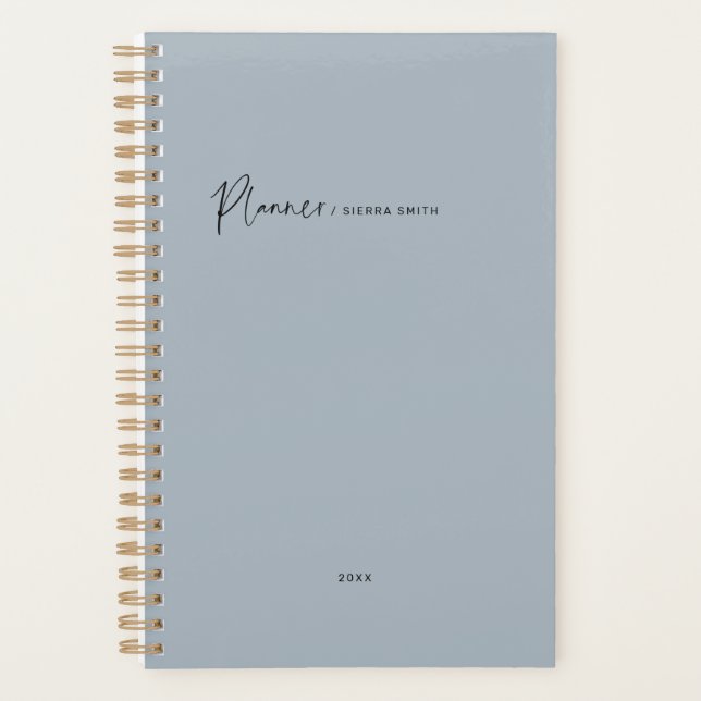 Modern Typography Script Blue Weekly Monthly Planner (Front)