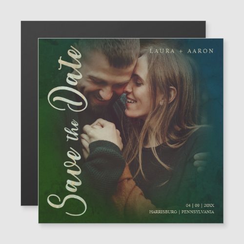 Modern Typography Script Photo Couple Engagement Magnetic Invitation