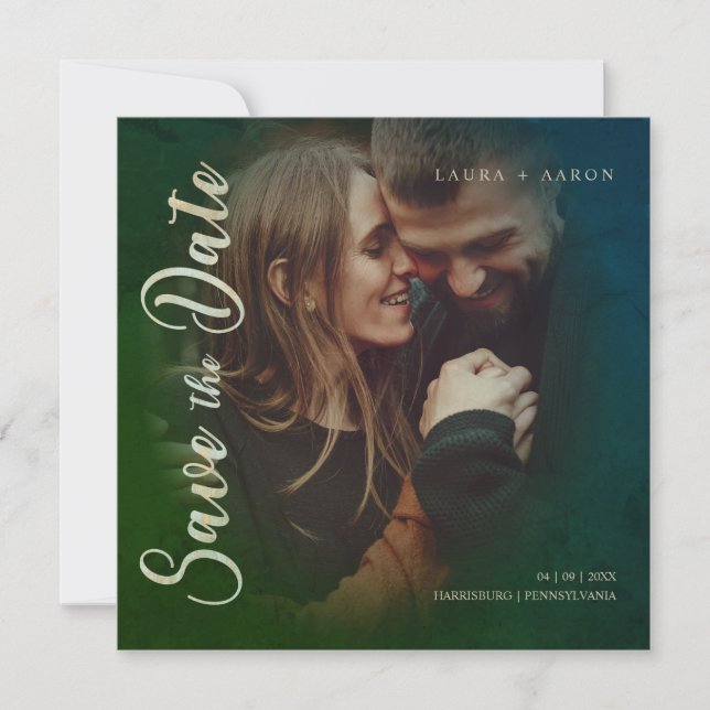 Modern Typography Script Photo Couple Engagement Save The Date (Front)