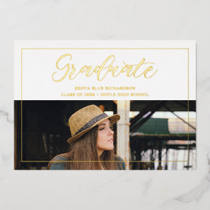 Modern Typography Script Photo Graduate Graduation Foil Invitation