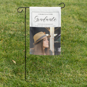Modern Typography Script Photo Graduate Graduation Garden Flag