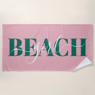 Modern typography script pink green beach quote towel