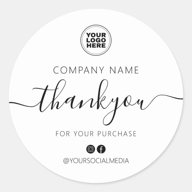 Modern Typography Script Thank You  Classic Round Sticker (Front)