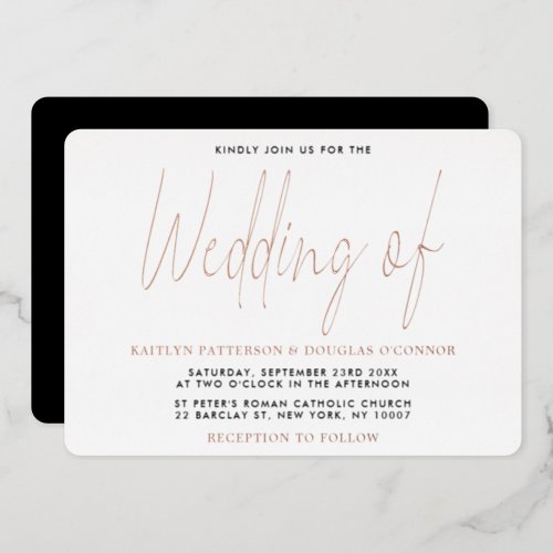 Modern Typography Script Wedding Real Foil Invitation