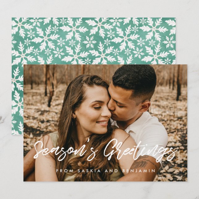 Modern Typography Season's Greetings Photo Holiday Card (Front/Back)