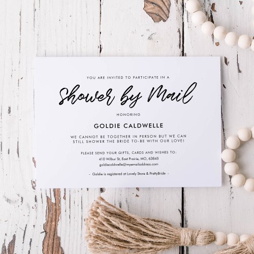 Modern typography Shower by mail Invitation