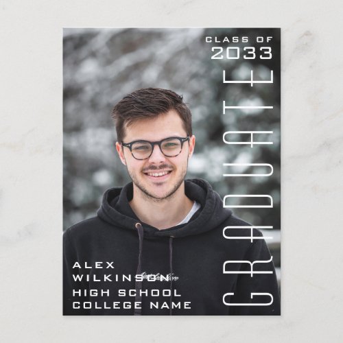 Modern Typography Simple Guy Photo Graduation Announcement Postcard