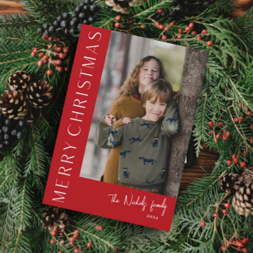 Modern Typography Simple Merry Chrismtas Photo Holiday Card