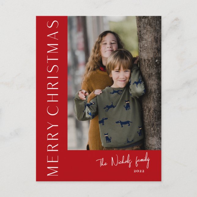 Modern Typography Simple Merry Christmas Photo Holiday Postcard (Front)