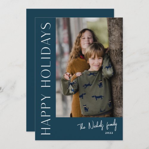 Modern Typography Simple Photo Happy Holiday Card