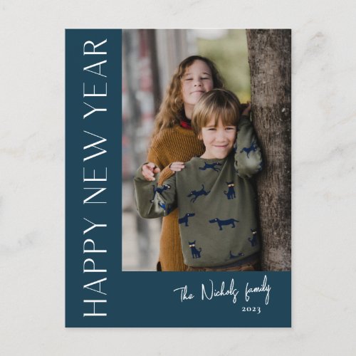 Modern Typography Simple Photo New Year Holiday Postcard