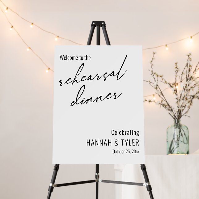 Modern Typography Simple Rehearsal Dinner Welcome Foam Board (In Situ (Stand))