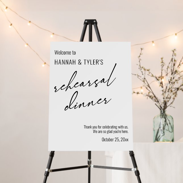 Modern Typography Simple Rehearsal Dinner Welcome Foam Board (In Situ (Stand))