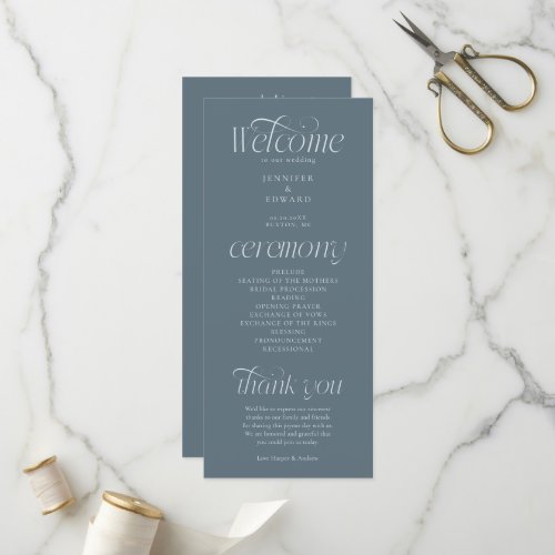 Modern Typography Slate Blue Wedding Program