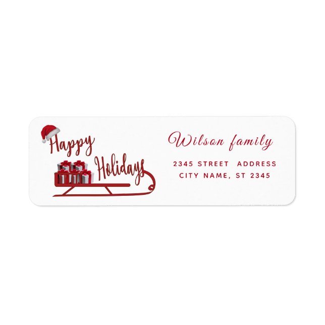 Modern  typography Sledge Happy Holidays Label (Front)