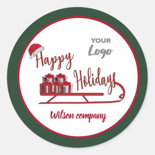 Modern typography Sledge Happy Holidays logo Classic Round Sticker
