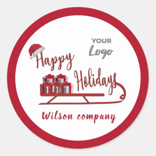 Modern typography Sledge Happy Holidays logo  Squa Classic Round Sticker