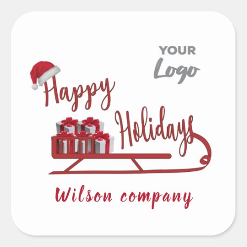 Modern typography Sledge Happy Holidays logo  Square Sticker